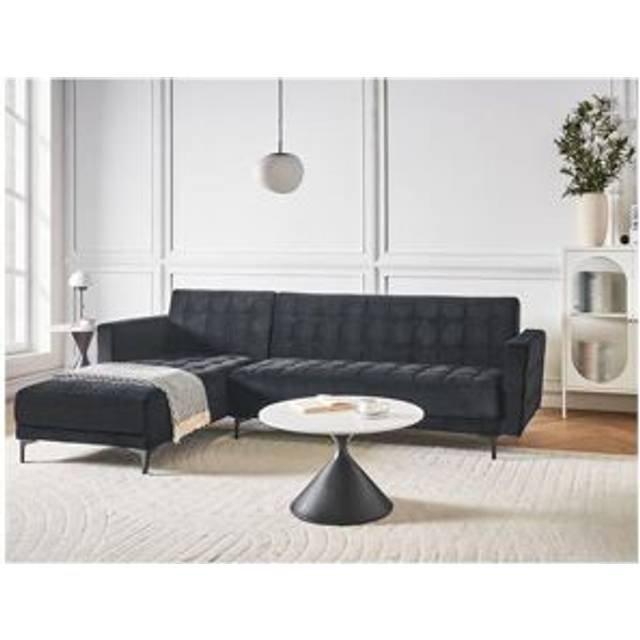 Beliani Right Hand Velvet Corner Sofa Black Aberdeen, Black