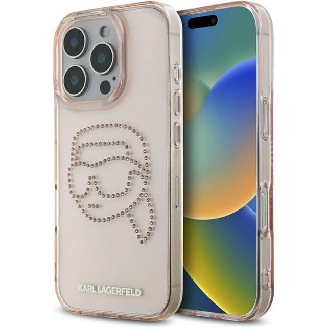 "Karl Lagerfeld IML Rhinestones Karl Head Case for iPhone 16 Pro 6.3"" Pink- KLHCP16LHKHDCELP"