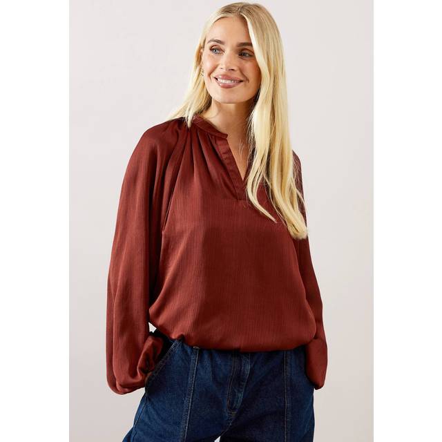 Womens Petite Crinkle Satin Balloon Sleeve Blouse - Ginger - 16
