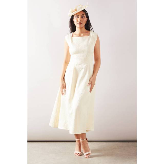 Womens Petite Floral Jacquard Satin Fit & Flare Midaxi Dress - Champagne - 20