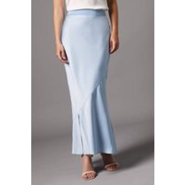Satin Detail Fitted Skirt - Dusty Blue - 14