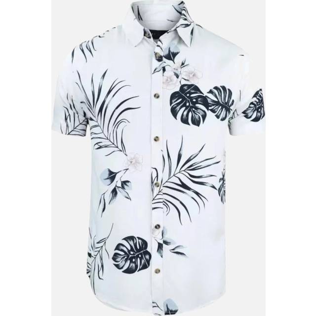 (Off White, 2XL) Mens Hawaiian Shirts Aloha Summer Casual Beach Holiday Viscose Floral New Top