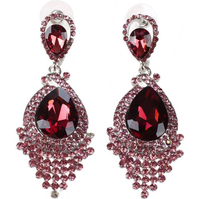 Fashion Women Wedding Jewelry Austrian Crystal Long Drop Large Bride Earrings for Big Red 1#