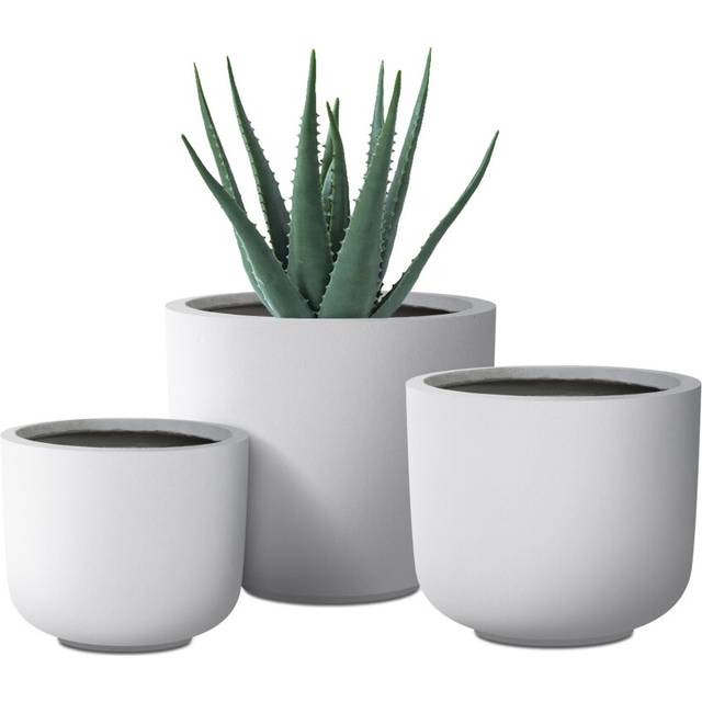 "Kante Planter, Concrete, Pure White, 13"",11"",9"" Dia"