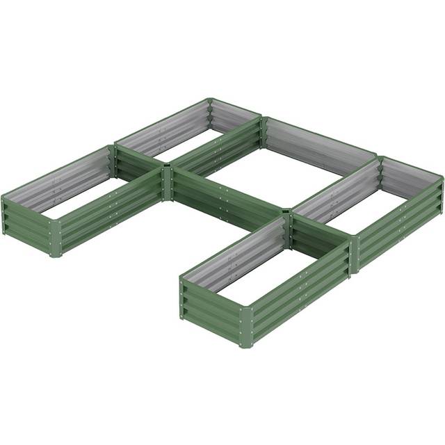Living and Home Green U Shap Zinc Steel 5 Compartment Raised Garden Bed 243 x 241cm