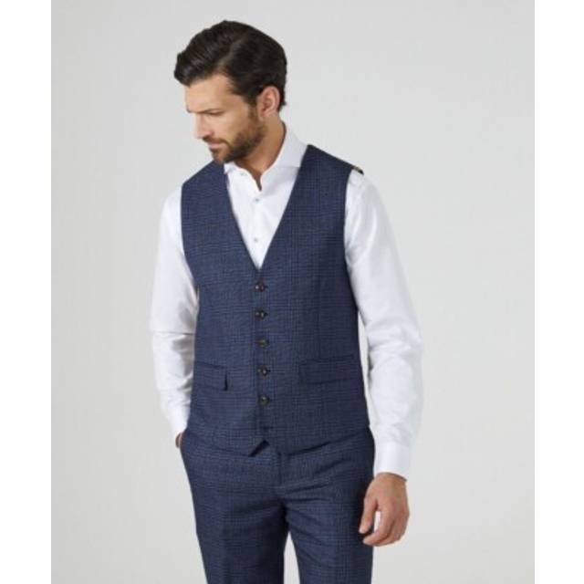 Skopes men's woolf tailored fit waistcoat in navy check 34 to 66