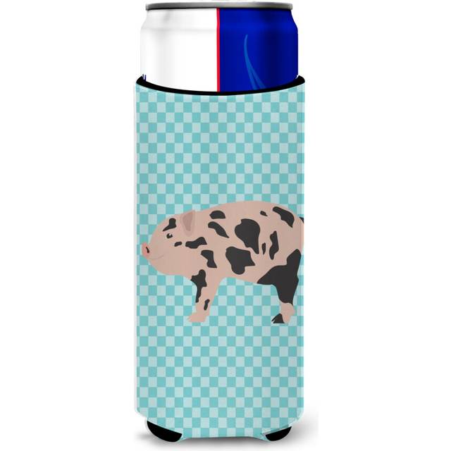 Caroline's Treasures Mini Miniature Pig Blue Check Decorative Can Hugger  Slim  Multicolor