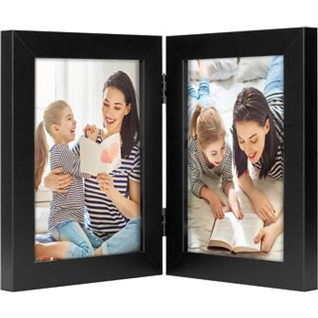 Golden State Art, 5x7 Double Hinged Picture Frame, Two Photo Folding Frames, for Wedding Family Pictures Collage (Black, Double, 5x7)