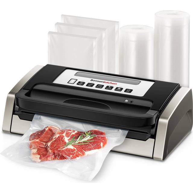 Bonsenkitchen Vacuum Sealer Machine, Globefish Technology for Powerful Vacuum Sealing, Low-Noise, Built-in Cutter and Bag Storage, Includes 2 Rolls
