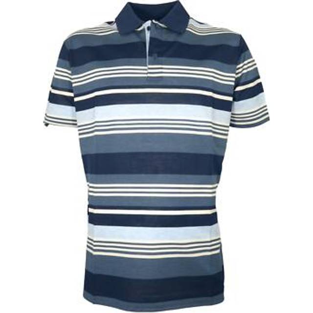 Short Sleeve Multi Stripe Polo Shirt Navy Sky, XXL