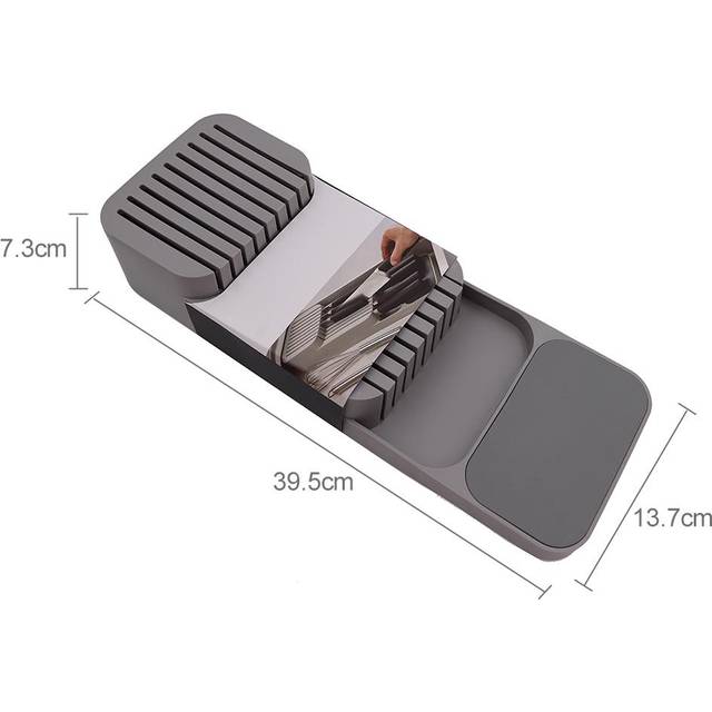 In-Drawer Knife Block Holds Kitchen Drawer Organizer Tray for Knives grey