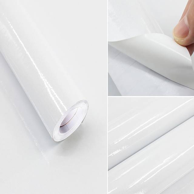 10m plain gloss white vinyl film wrap sticky back kitchen furniture sticker uk