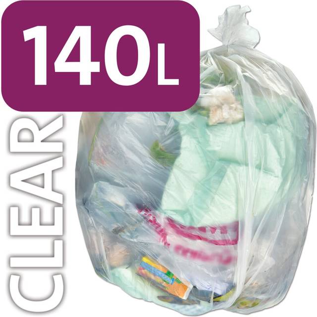 Alina 25 x 140L Polythene Clear Heavy-Duty Wheeled Bin Liner/Wheelie Refuse Bag/ENSA Compactor Sack/Heavyweight 140 Litre Clear Plastic Garbage Bag