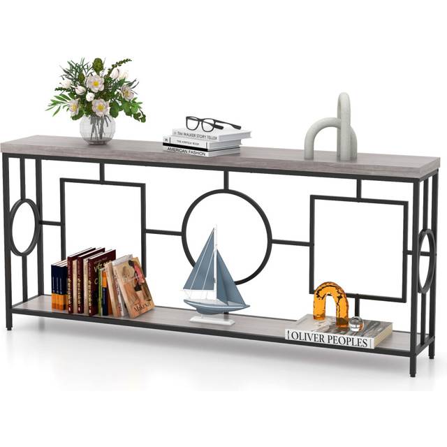 180cm Long Mid-Century Console Table Rustic Metal Frame Sofa Table
