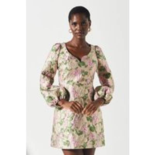 Metallic Floral Jacquard Mini Dress - Multi - 8