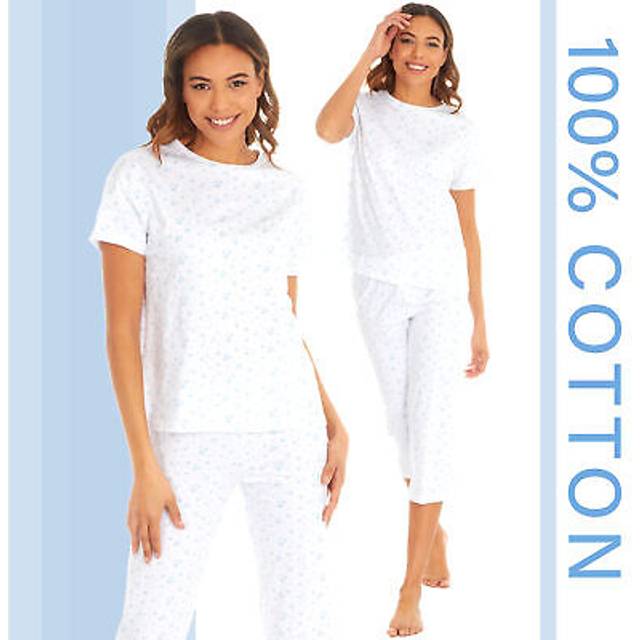 Womens summer cropped floral print pyjama sets size 10 12 14 16 18 20 22 cotton