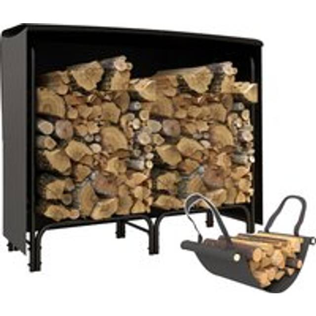 Outsunny 4ft Firewood Rack With Canvas Carrier Bag And 600d Oxford Waterproof Cover, Metal Log Store Indoors, Log Storage Rack Holder For Outdoor Indo