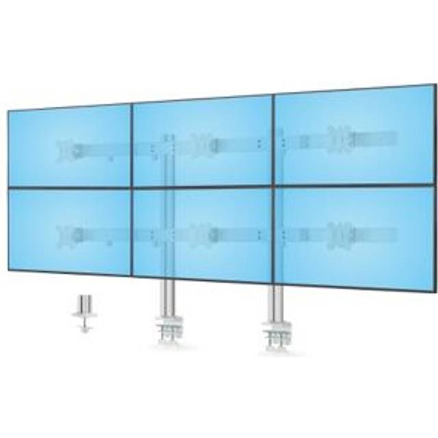 StarTech.com Six-Monitor Desk Mount with Crossbar Up To 32-inch Computer Screens Max 17.6lb (8kg) each Dual Column C-clamp/Grommet Height Adjustable