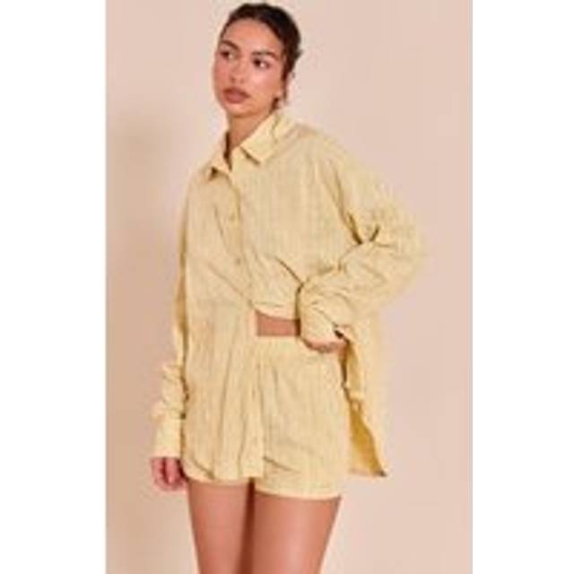 Chartreuse Striped Linen Floaty Shorts, Chartreuse - 16