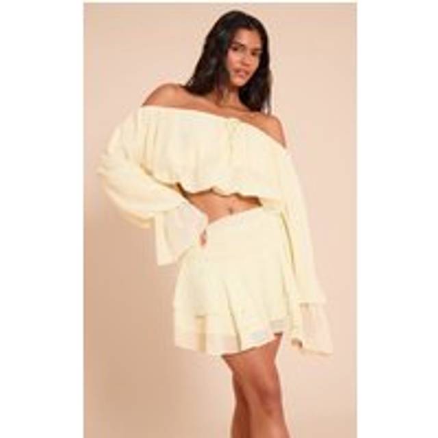Lemon Chiffon Bardot Balloon Sleeve Top, Lemon - 4
