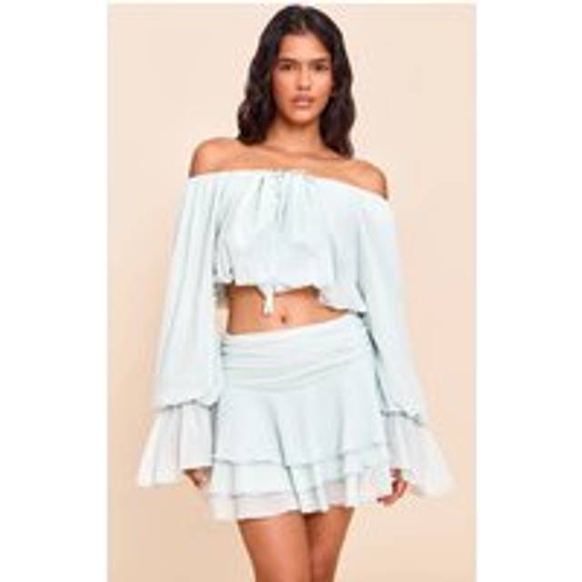 Sage Chiffon Bardot Balloon Sleeve Top, Sage - 16