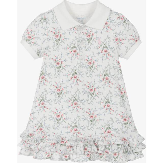 Ralph Lauren Baby Girls Ivory Cotton Floral Polo Dress - 6 month