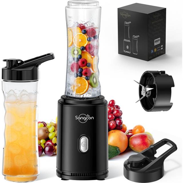 Sangcon Mixer Smoothie Maker,Electric Portable Sports Blender for Shakes and Smoothies, with 2 BPA-Free 600ML Tritan To Go Bottles + 2 Drinking Caps,