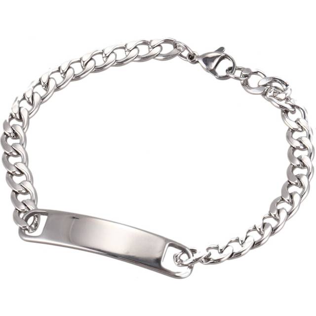 1PC Stainless Steel Silver Tone Cuban Curb Chain ID Bracelet 20cm