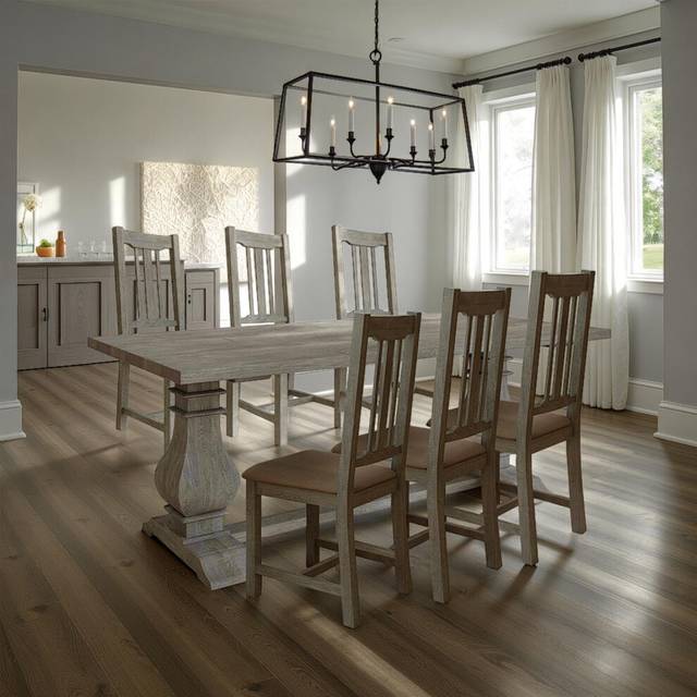 Limewashed 2m Table with 6 Chairs Solid Reclaimed Pine Dining Set