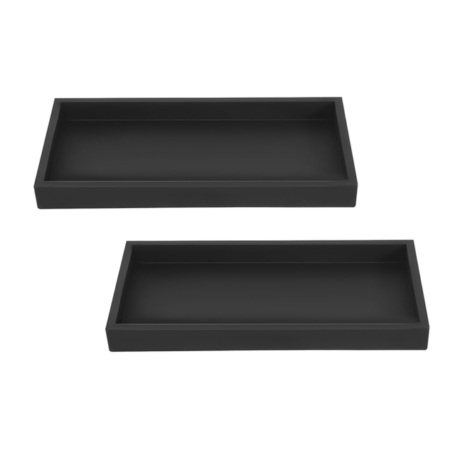 Set of 2 Bathroom Trays, Decorative Tray, Black Silicone Storage Small Tray for Washbasin, Bathtub (Rectangle)