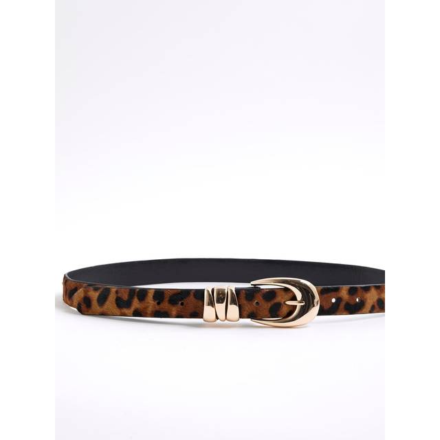 River Island Womens Beige Leather Leopard Triple Keeper Belt - S