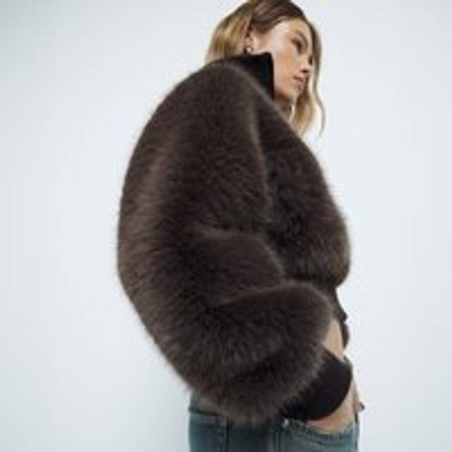 River Island Womens Brown Knitted Faux Fur Bomber Jacket - L