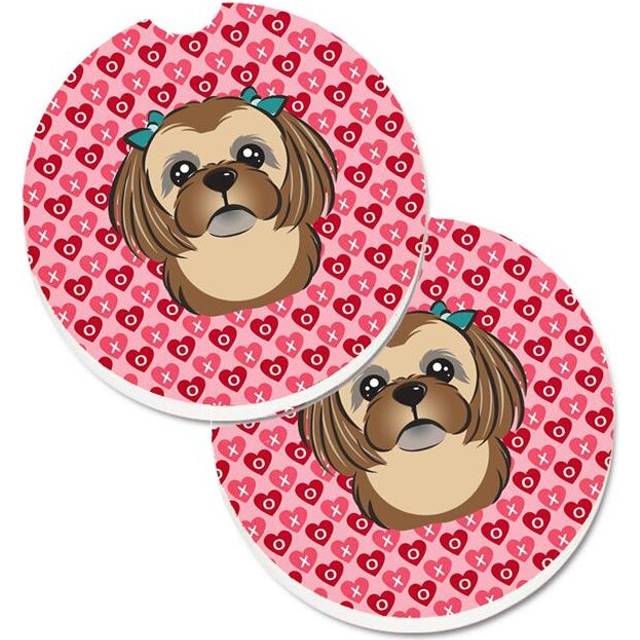 Chocolate Brown Shih Tzu Hearts Cup Holder Car Coasters - Set of 2