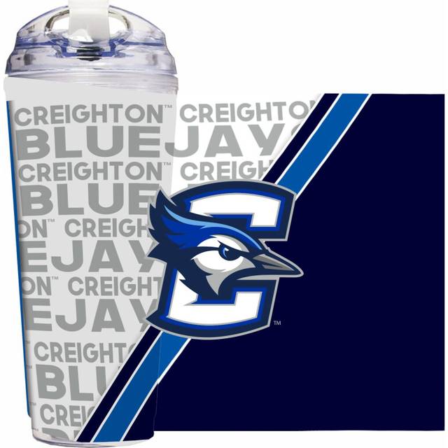 Rico Industries NCAA Creighton Bluejays Standard 24oz Acrylic Tumbler with Hinged Lid  Officially Licensed Double Wall Tumbler with Straw