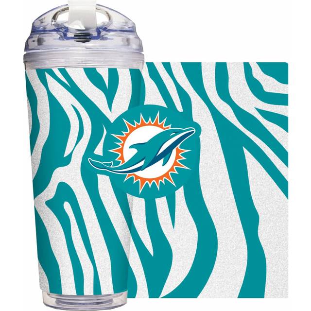 Rico Industries NFL Miami Dolphins Glitter 24oz Acrylic Tumbler with Hinged Lid