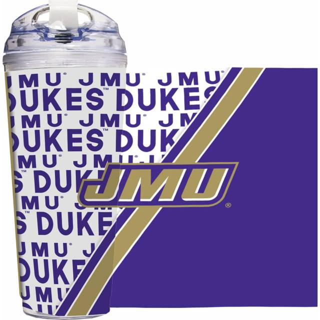 Rico Industries NCAA James Madison Dukes Standard 24oz Acrylic Tumbler with Hinged Lid  Officially Licensed Double Wall Tumbler with Straw