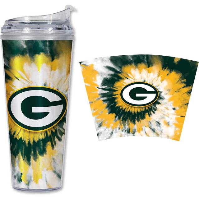 Rico Industries NFL Green Bay Packers Metallic Tye Dye 24oz Acrylic Tumbler with Hinged Lid