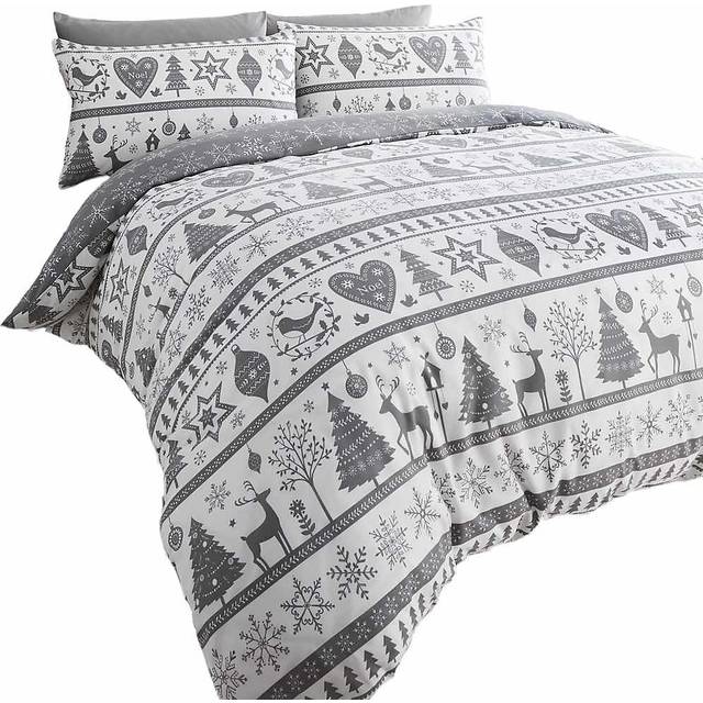 Portfolio home grey & white noel xmas snowflake duvet set - single/grey & white