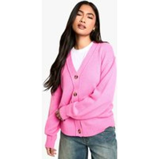 Womens Seam Detail Soft Knit Boyfriend Oversized Cardigan - Pink - S, Pink