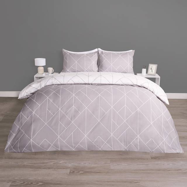 OHS Geometric Print Duvet Cover Set, Grey - King