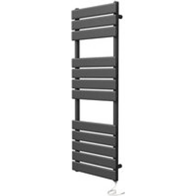 (500mm W x 1200mm H, No) Richmond Electric Heated Towel Rail Black Flat Panel Bathroom Radiator