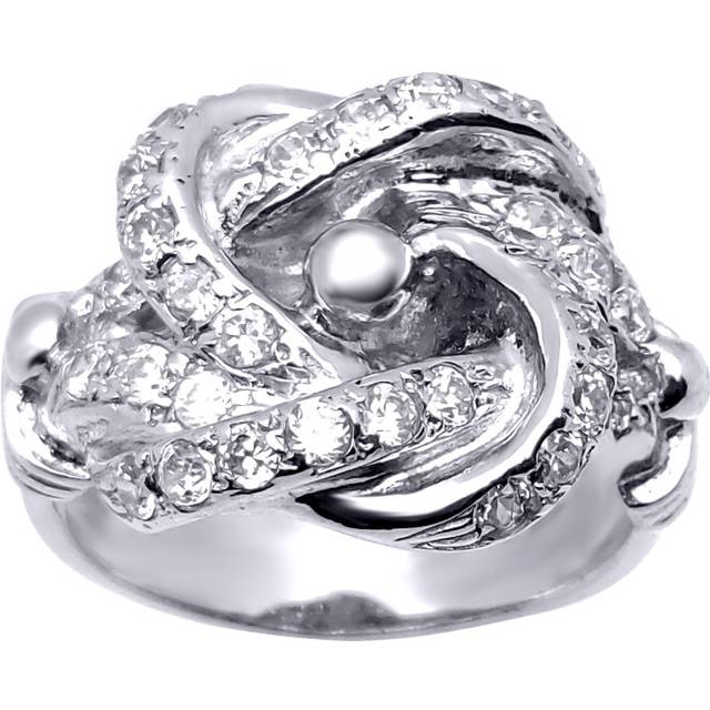(T) Jewelco London Mens Rhodium Plated Sterling Silver Round Cubic Zirconia Celtic Knot Love Ring 19mm - GVR568