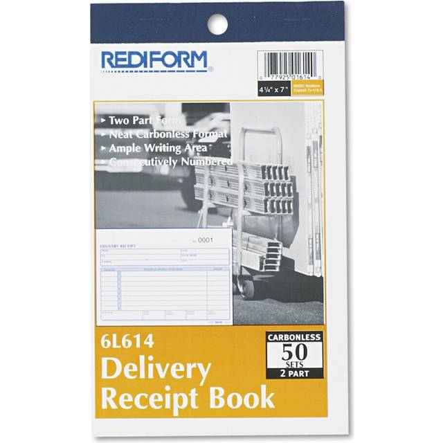 Rediform 6L614 Delivery Receipt Book 6 3/8 x 4 1/4 Two-Part Carbonless 50 Sets/Book
