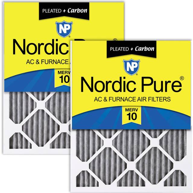 Nordic Pure 25x25x1 (24 1/2 x 24 1/2 x 3/4) Furnace Air Filters MERV 10 Pleated Plus Carbon 2 Pack
