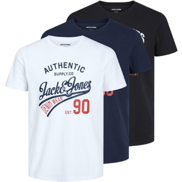 JACK & JONES Herr JJETHAN Tee SS Crew Neck 3PK MP NOOS T-shirt, svart/pack: svart vit NavyBlazer, XXL, Svart/pack: svart + vit + navyblazer, XXL