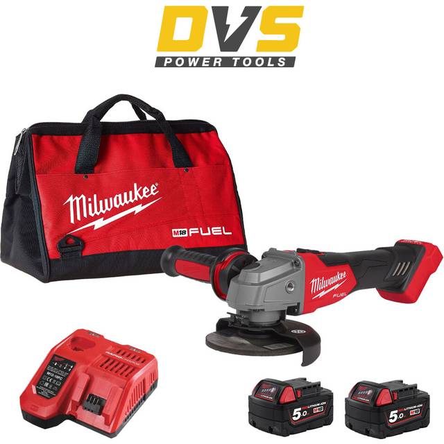 Milwaukee m18fsag115x-502x fuel cordless 18v 115m angle grinder 2 x 5ah, charger