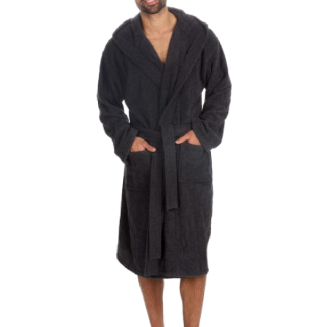 Mens 100% cotton terry hooded dressing gown bathrobe knee length robe m-l xl-xxl
