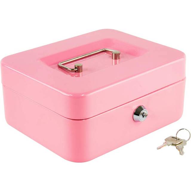 "Kyodoled Medium Cash Box with Money Tray Small Safe Lock Box with Key  Drawer 7.87""""""""x 6.30""""""""x 3.54"""""""" Pink"