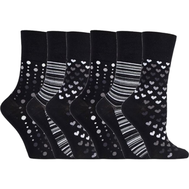 6 Pack Ladies Non Elastic Bamboo Socks - Black and White