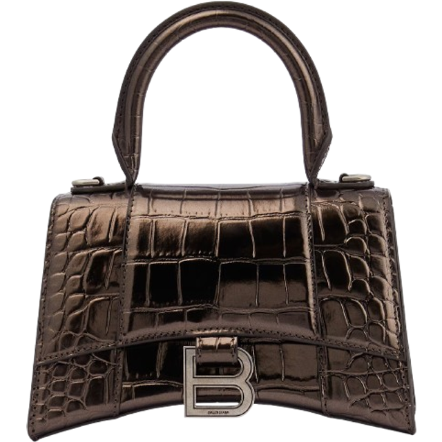 Balenciaga Hourglass XS Handbag Metallized Crocodile Embossed - Bronze - Women's - Calfskin